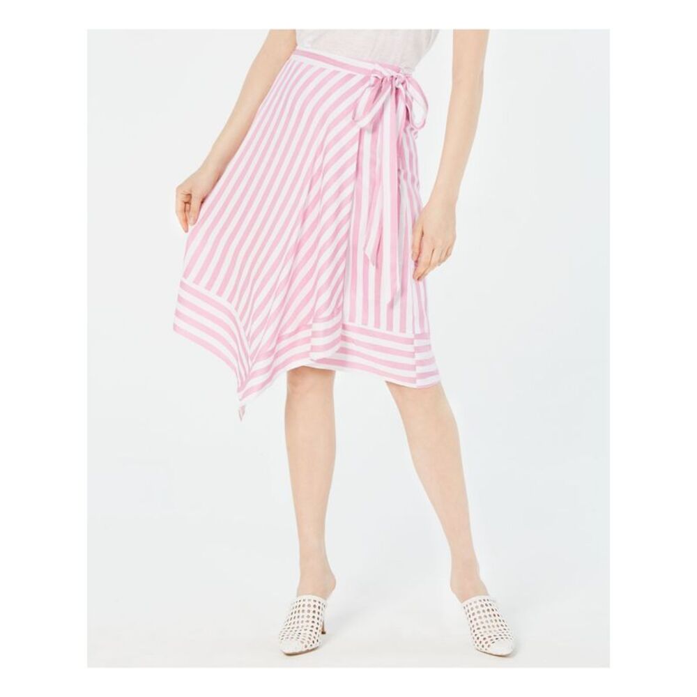 LUCY PARIS Womens Pink Belted Striped Knee Length Wrap Skirt Size: S